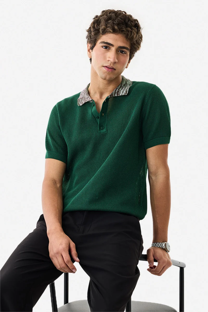 SNITCH Contrast Jacquard Collar Polo T-Shirt